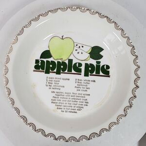 Vintage Apple Pie Dish Plate Ceramic w/ Recipe 9 Inch Pie 10 Inch Round